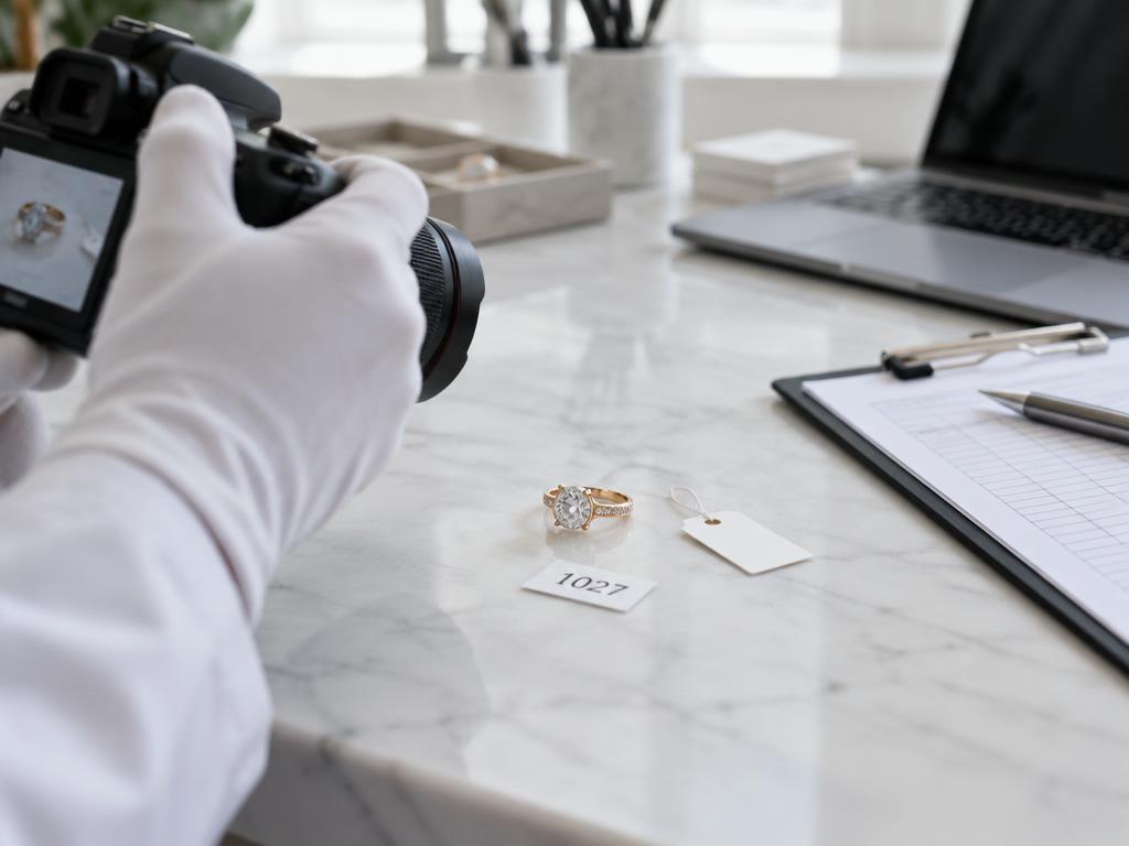 A client's piece being photographed and logged at the RJS intake desk on arrival