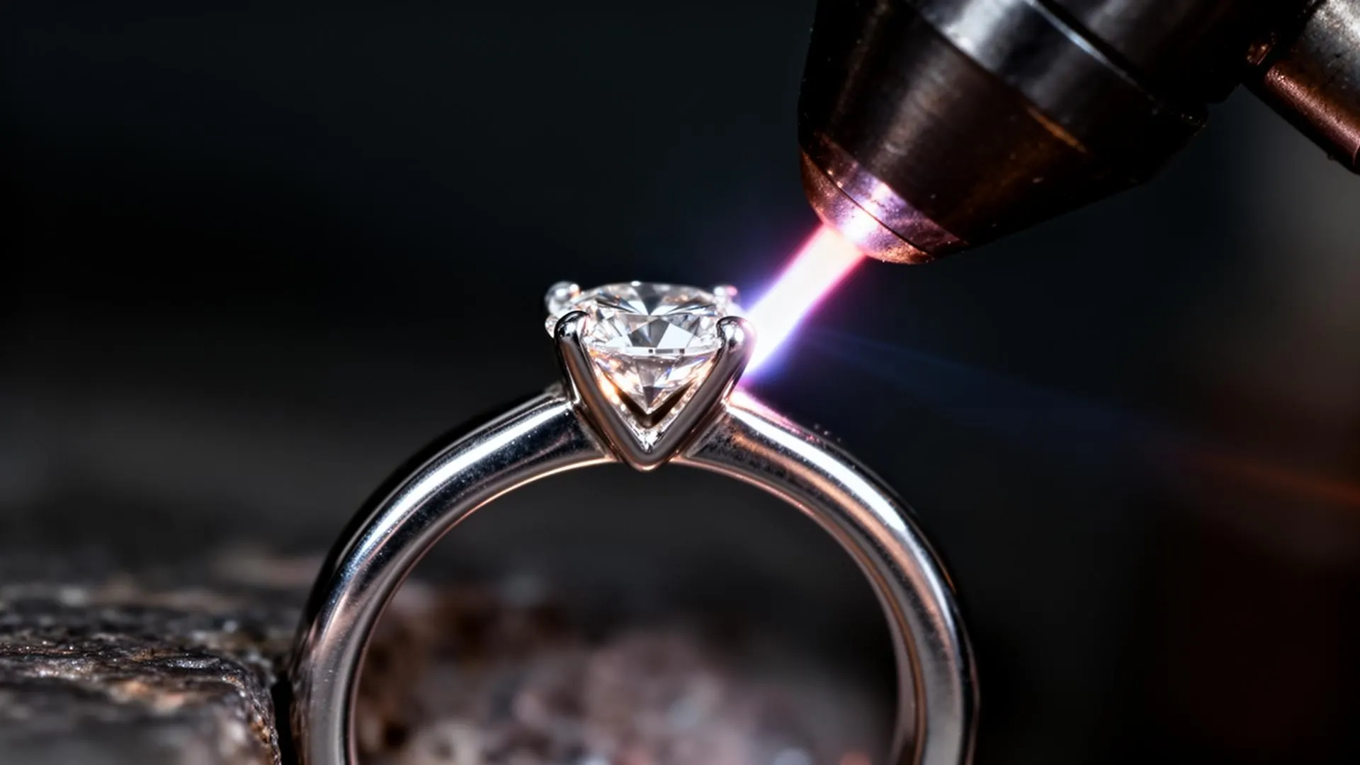 Laser welding a fine jewelry piece at the RJS facility
